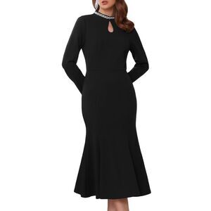 Women's Evening Fishtail Dress Long Sleeve Bodycon Cocktail Dress Black